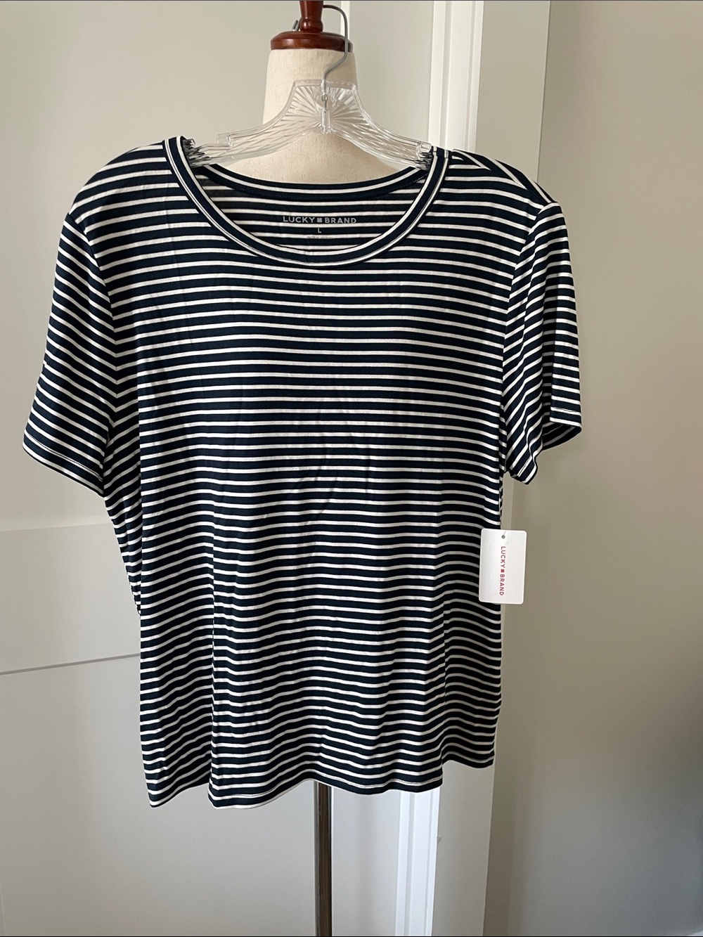 Lucky Brand Navy and White Striped Tee